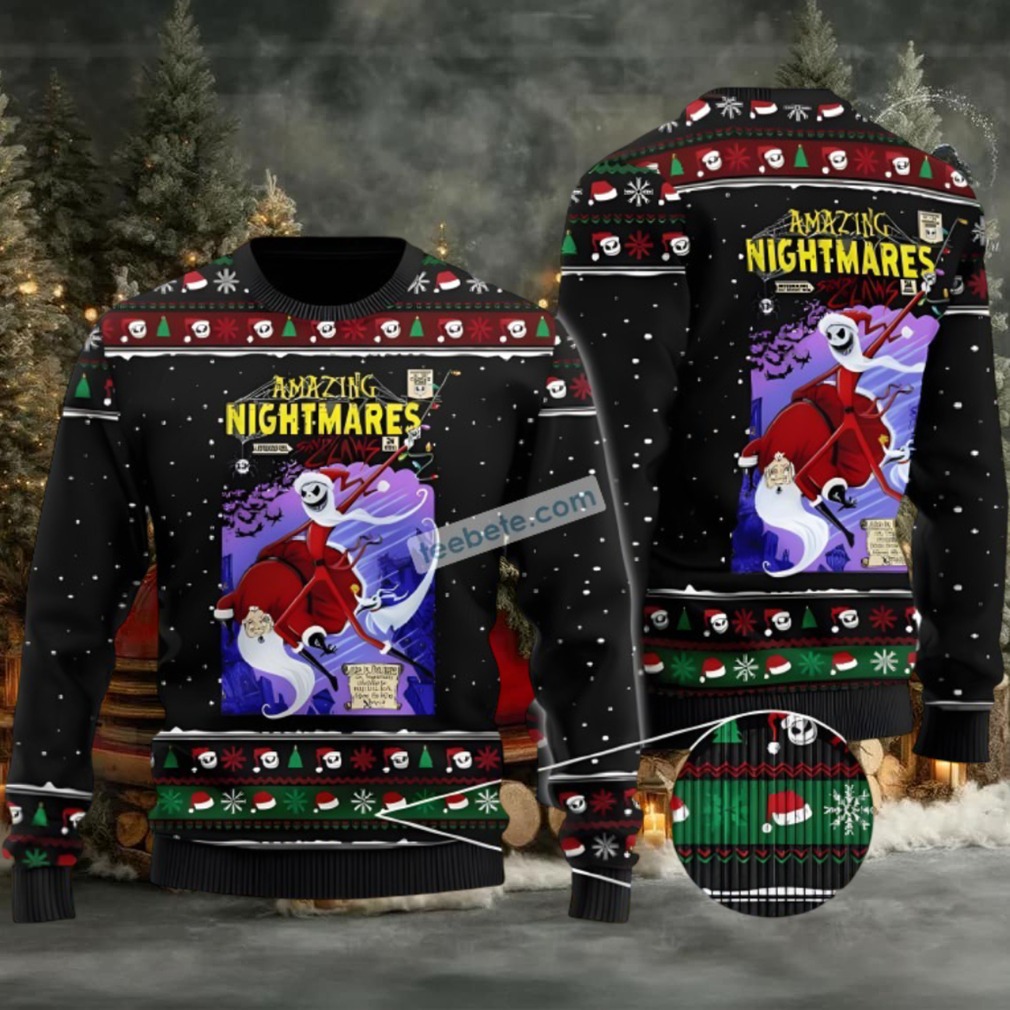 Jack Skellington Santa Amazing Nightmares Ugly Christmas Sweater Mens Black Jack Skellington Santa Amazing Nightmares Ugly Christmas Sweater Mens Black