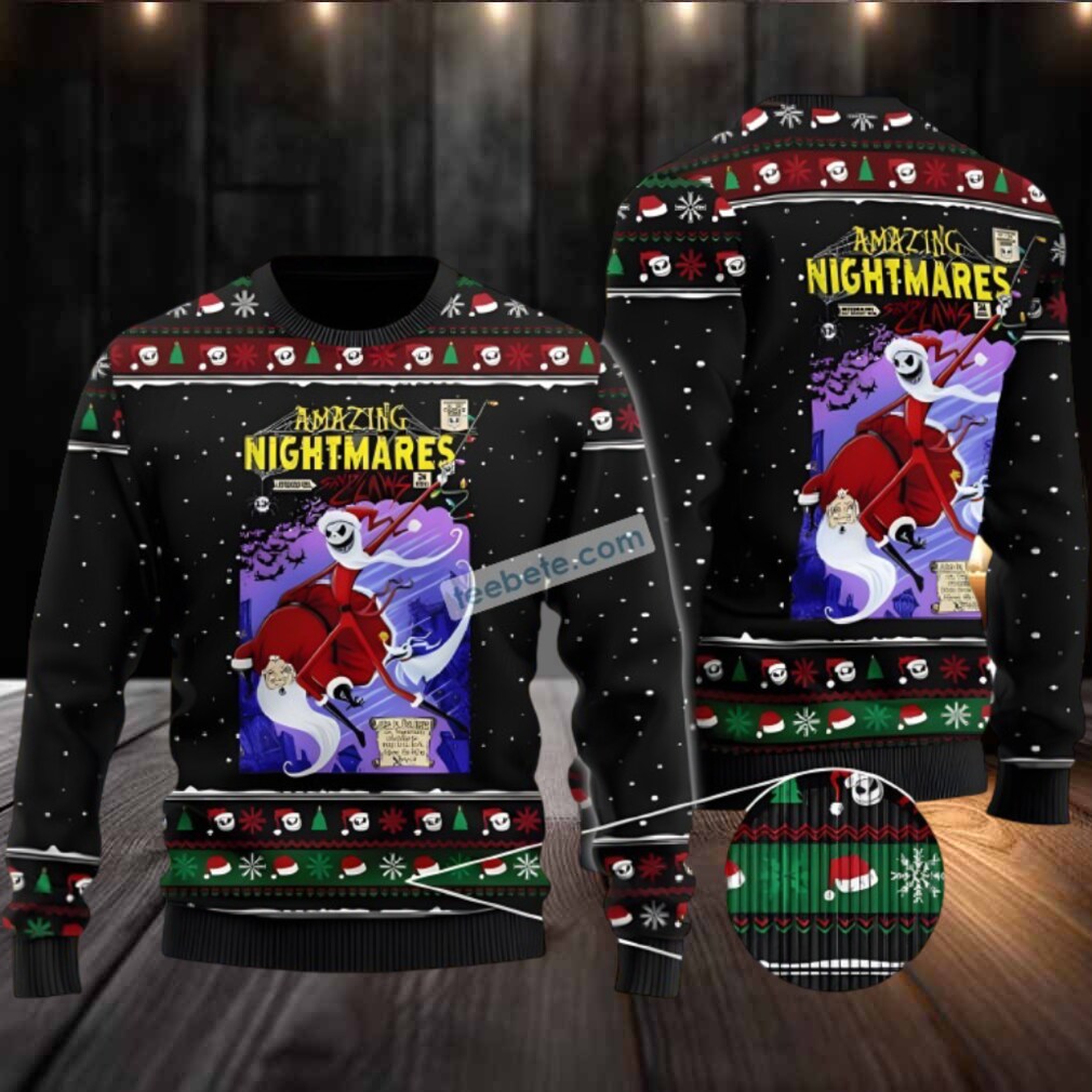 Jack Skellington Santa Amazing Nightmares Ugly Christmas Sweater Mens Black Jack Skellington Santa Amazing Nightmares Ugly Christmas Sweater Mens Black