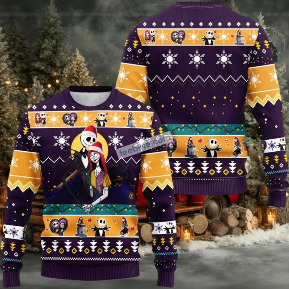 Jack Skellington Santa And Sally Ugly Christmas Sweater Family Purple Jack Skellington Santa And Sally Ugly Christmas Sweater Family Purple