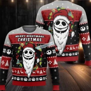 Jack Skellington Santa Christmas Wreath Ugly Christmas Sweater Cheap Red Black