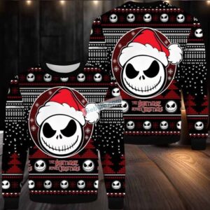 Jack Skellington Santa Nightmare Before Christmas Ugly Christmas Sweater Cute Red