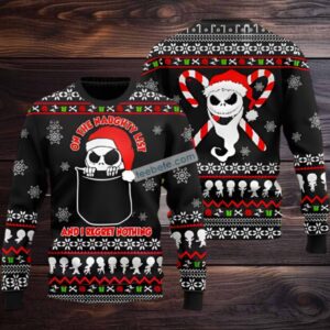 Jack Skellington Santa Regret Nothing Ugly Christmas Sweater Naughty Black