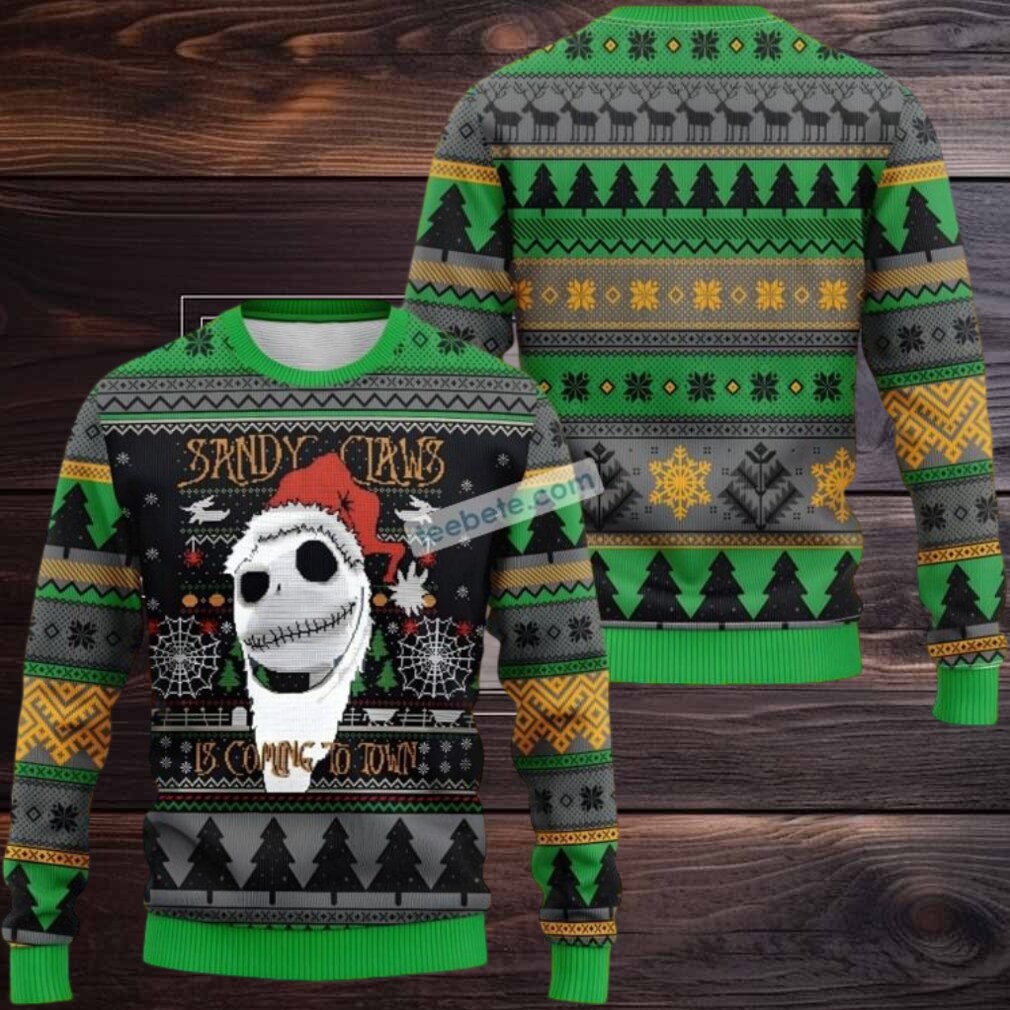 Jack Skellington Santa Sandy Claws Ugly Christmas Sweater On Sale Black Jack Skellington Santa Sandy Claws Ugly Christmas Sweater On Sale Black