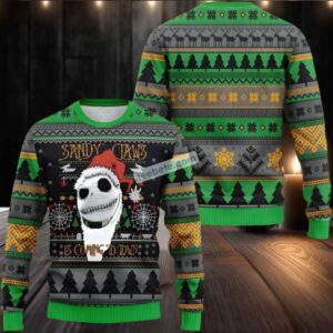 Jack Skellington Santa Sandy Claws Ugly Christmas Sweater On Sale Black