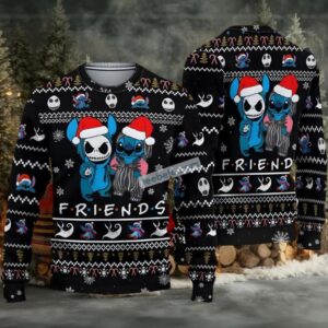 Jack Skellington Santa Stitch Ugly Sweater Party Black