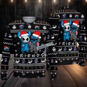 Jack Skellington Santa Stitch Ugly Sweater Party Black