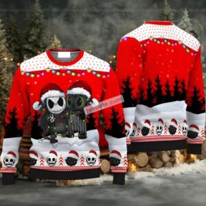 Jack Skellington Santa Toothless Ugly Sweater Naughty Red White