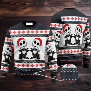 Jack Skellington Santa Ugly Christmas Sweater Couples White