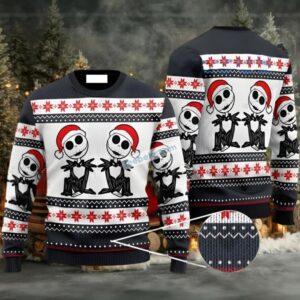 Jack Skellington Santa Ugly Christmas Sweater Couples White