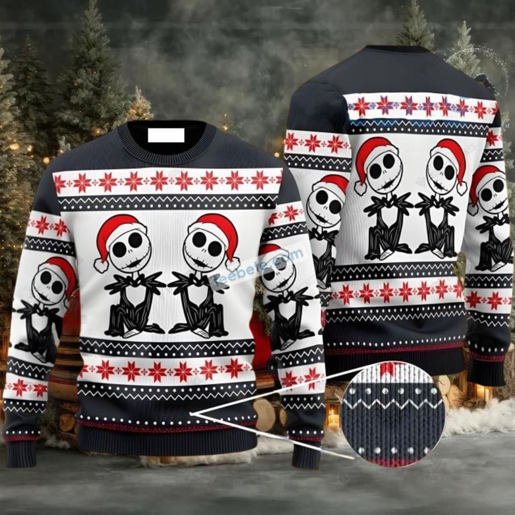 Jack Skellington Santa Ugly Christmas Sweater Couples White Jack Skellington Santa Ugly Christmas Sweater Couples White