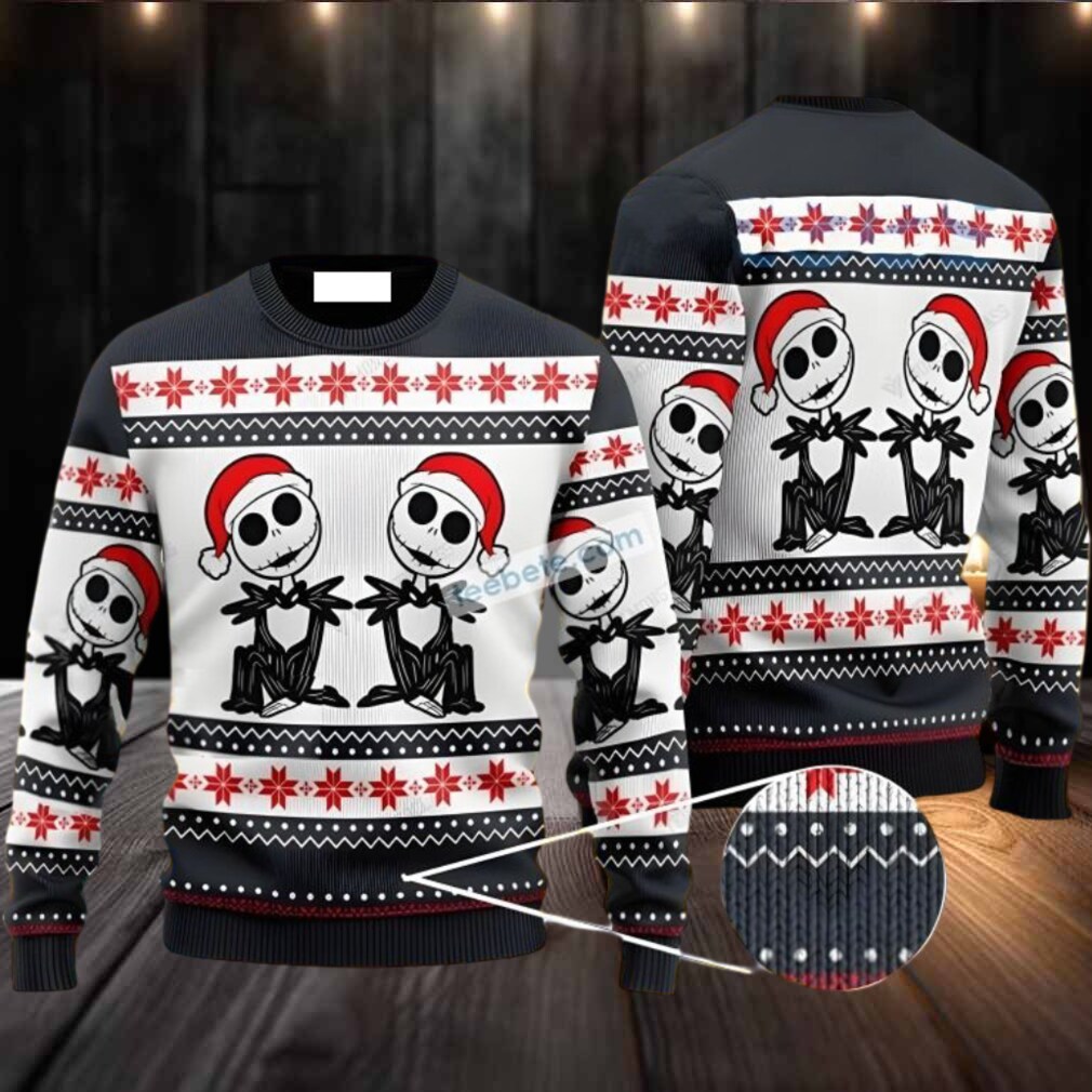 Jack Skellington Santa Ugly Christmas Sweater Couples White Jack Skellington Santa Ugly Christmas Sweater Couples White