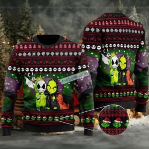 Jack Skellington The Grinch Ugly Christmas Sweater Best Black Green