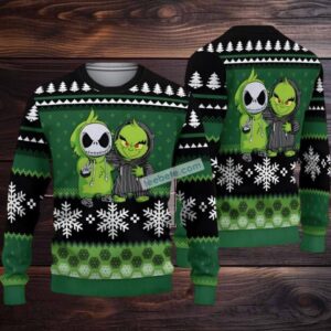 Jack Skellington The Grinch Ugly Christmas Sweater Party Green