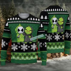Jack Skellington The Grinch Ugly Christmas Sweater Party Green