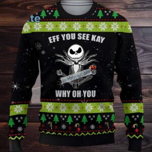 Jack Skellington Ugly Christmas Sweater Eff You See Kay Black Green