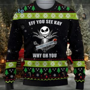 Jack Skellington Ugly Christmas Sweater Eff You See Kay Black Green