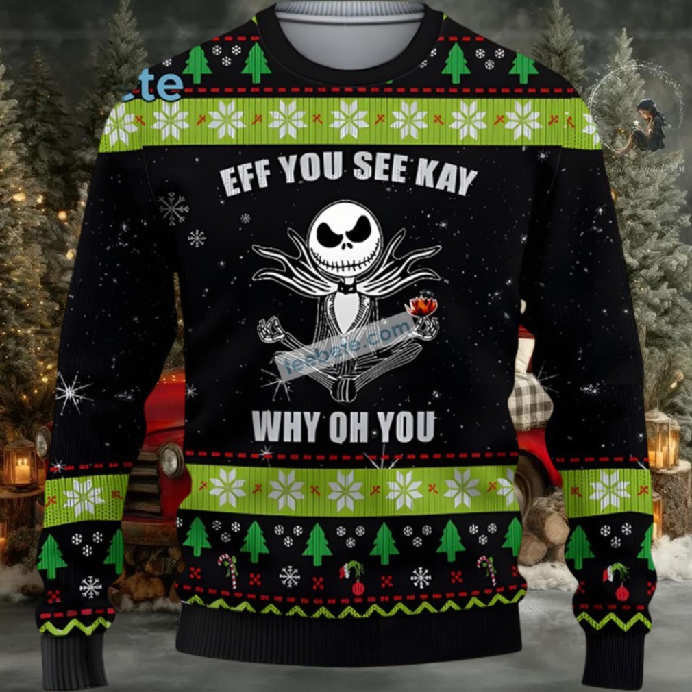 Jack Skellington Ugly Christmas Sweater Eff You See Kay Black Green Jack Skellington Ugly Christmas Sweater Eff You See Kay Black Green