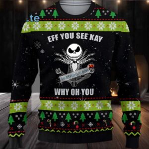 Jack Skellington Ugly Christmas Sweater Eff You See Kay Black Green