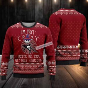 Jack Skellington Women Ugly Christmas Sweater Im Not Crazy Witch Blue