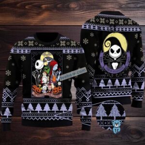 Jack Skellington Zero Sally Nightmare Before Christmas Ugly Christmas Sweater Black
