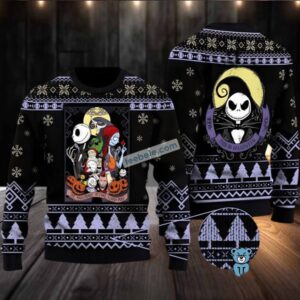 Jack Skellington Zero Sally Nightmare Before Christmas Ugly Christmas Sweater Black