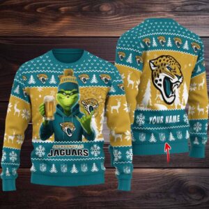 Jacksonville Jaguars Grinch With Beer Ugly Christmas Sweater