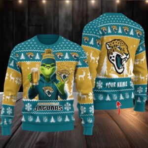 Jacksonville Jaguars Grinch With Beer Ugly Christmas Sweater