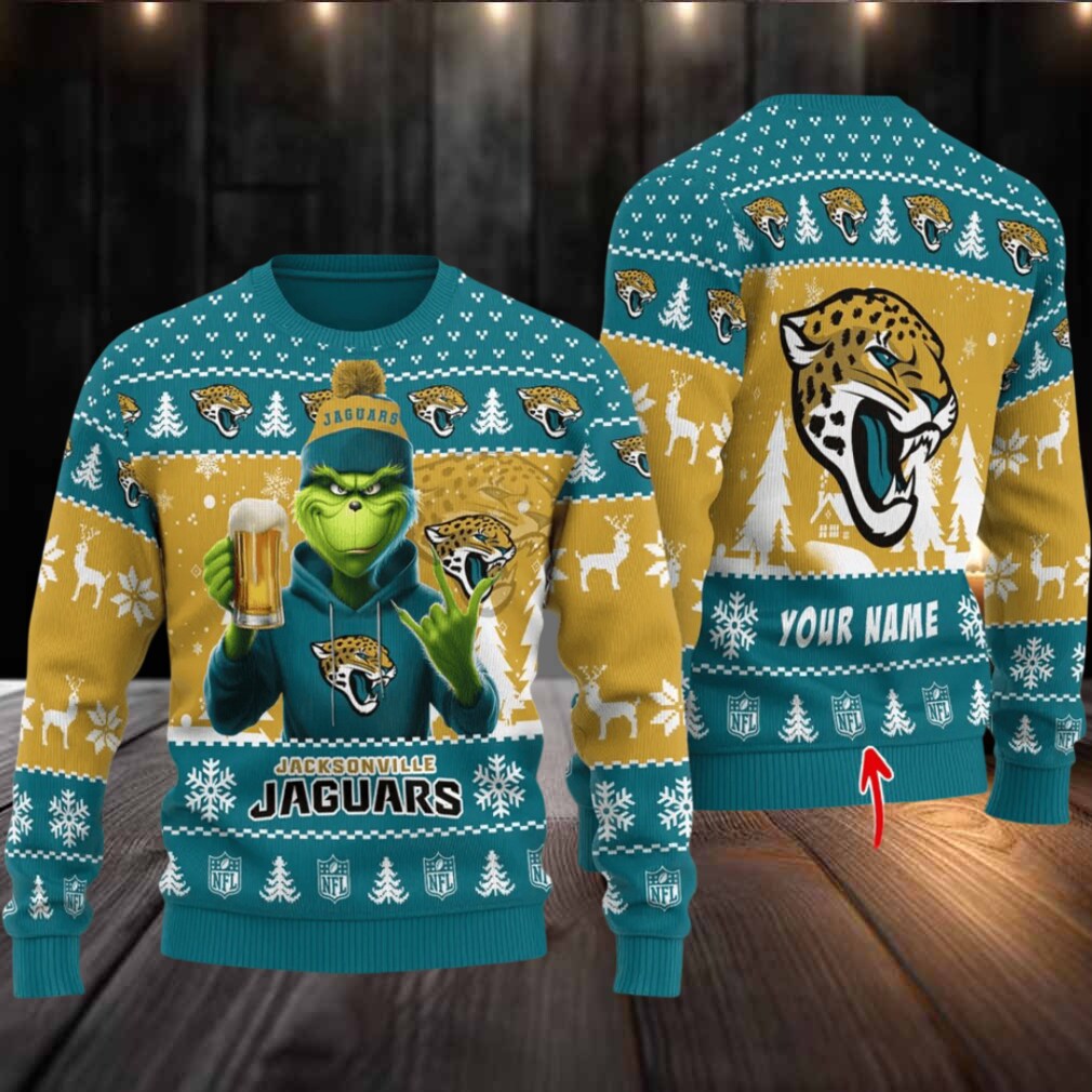 Jacksonville Jaguars Grinch With Beer Ugly Christmas Sweater Jacksonville Jaguars Grinch With Beer Ugly Christmas Sweater