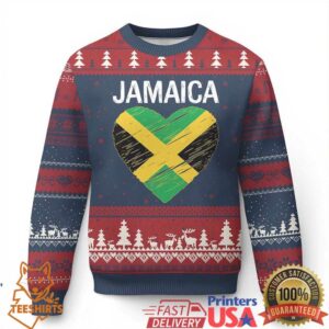 Jamaican Heart Flag Ugly Christmas Sweater Patriotic Jamaica Girls Proud Jamaican Roots