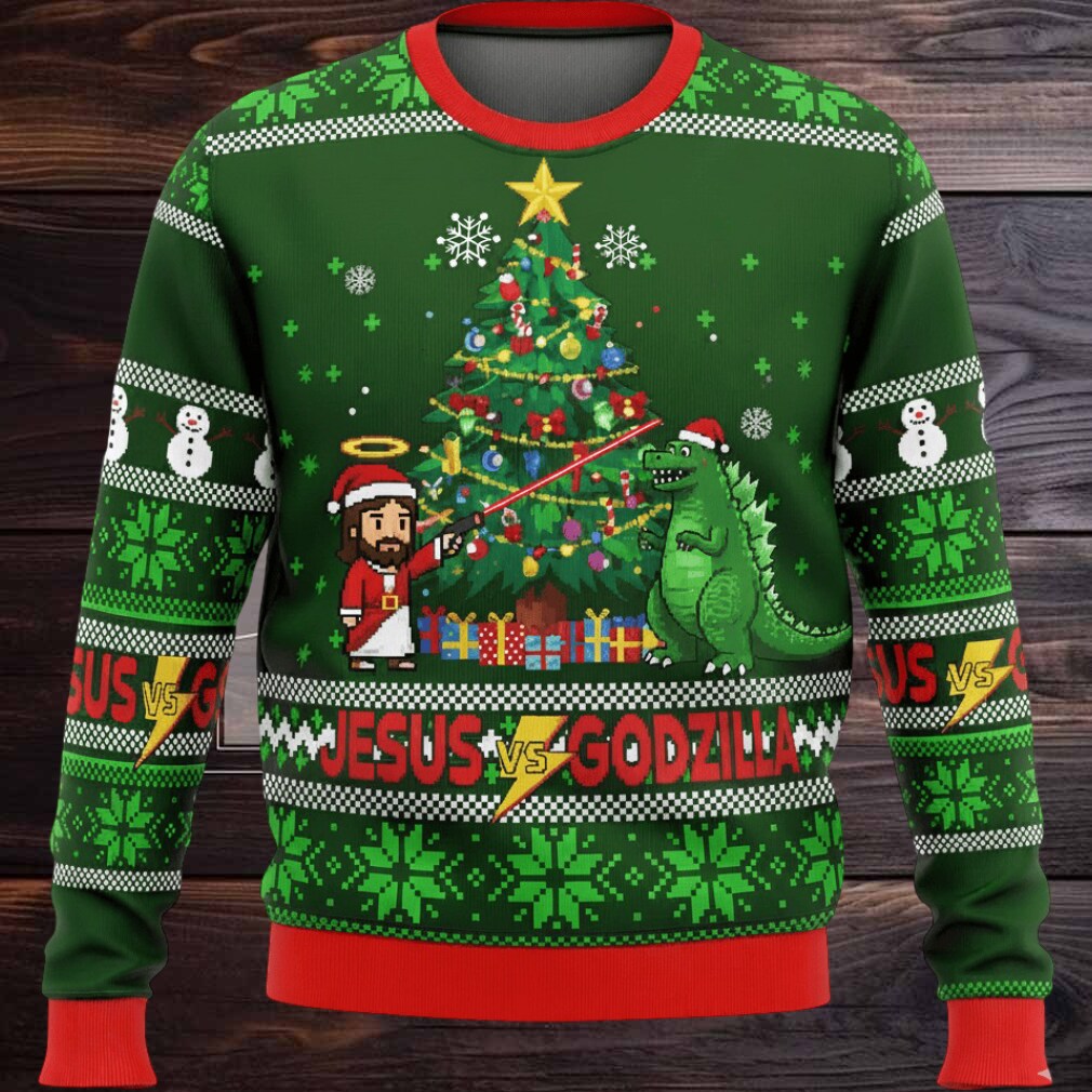 Jesus vs Godzilla Ugly Christmas Sweater Jesus vs Godzilla Ugly Christmas Sweater