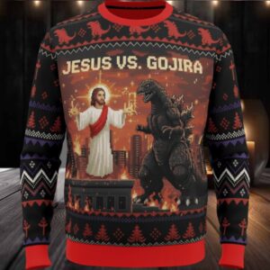 Jesus vs. Godzilla Christmas Knitted Ugly Sweater