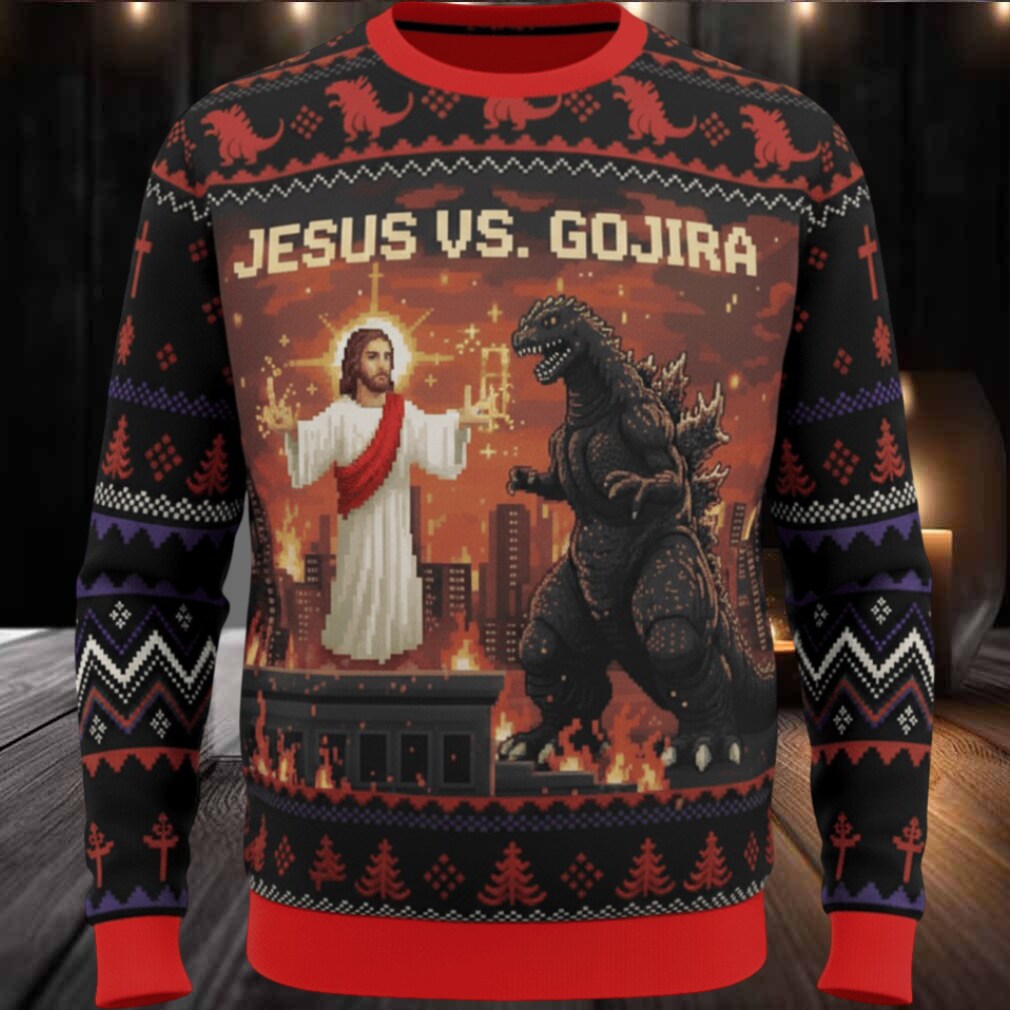 Jesus vs. Godzilla Christmas Knitted Ugly Sweater Jesus vs. Godzilla Christmas Knitted Ugly Sweater