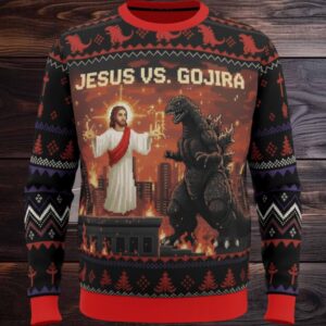 Jesus vs. Godzilla Christmas Knitted Ugly Sweater
