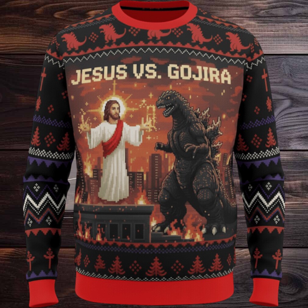 Jesus vs. Godzilla Christmas Knitted Ugly Sweater Jesus vs. Godzilla Christmas Knitted Ugly Sweater
