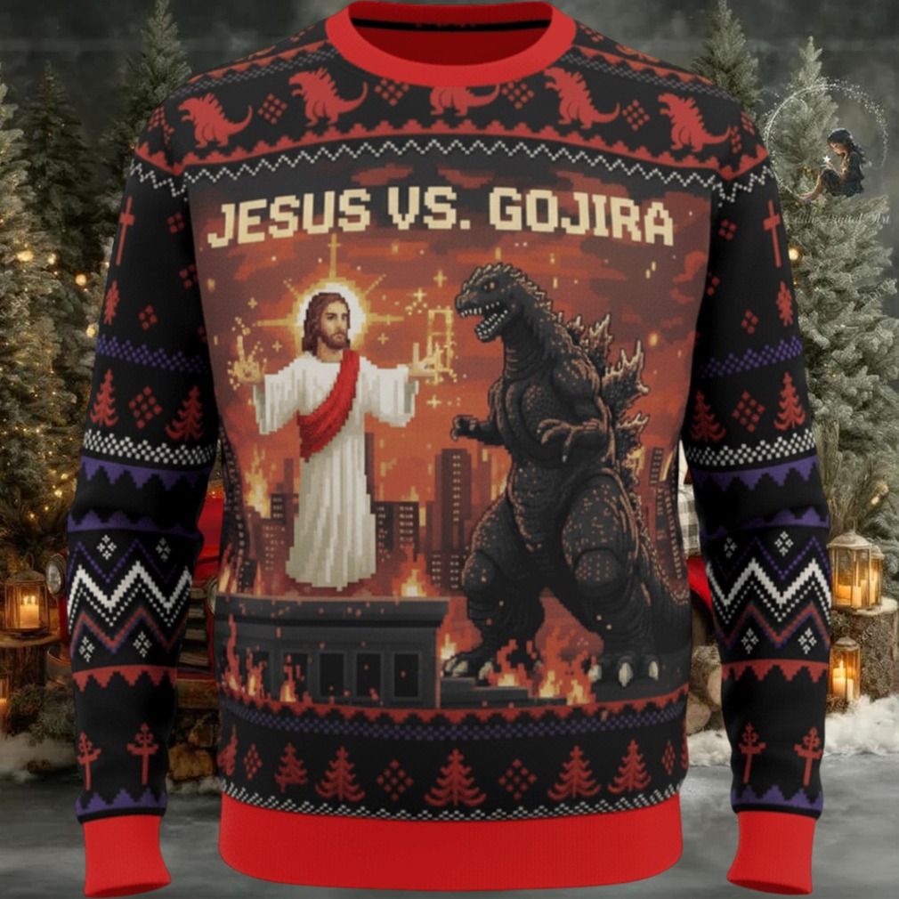 Jesus vs. Godzilla Christmas Knitted Ugly Sweater Jesus vs. Godzilla Christmas Knitted Ugly Sweater