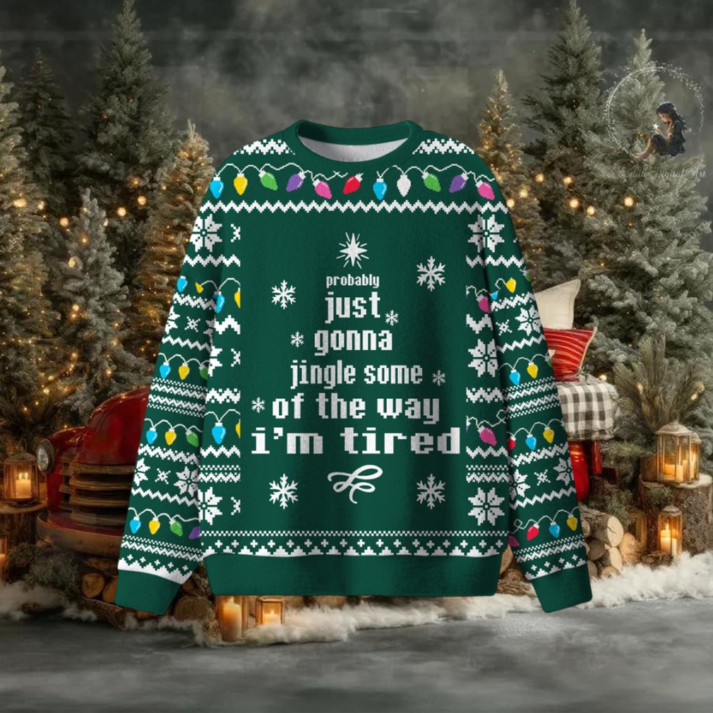 Person wearing Just Gonna Jingle Some Of The Way Ugly Sweater at a holiday gathering