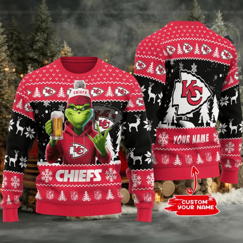 Kansas City Chiefs Grinch With Beer Ugly Christmas Sweater Kansas City Chiefs Grinch With Beer Ugly Christmas Sweater