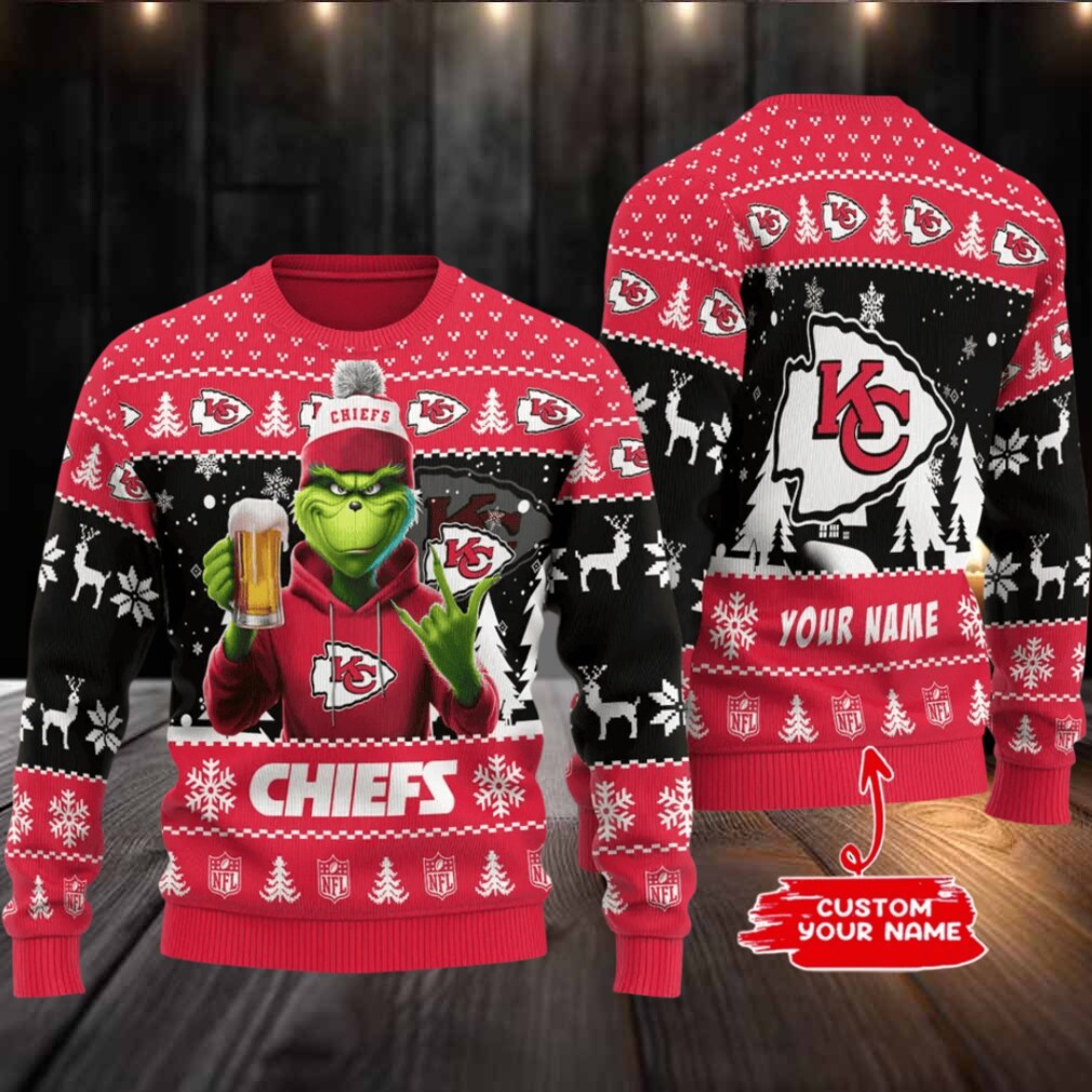 Kansas City Chiefs Grinch With Beer Ugly Christmas Sweater Kansas City Chiefs Grinch With Beer Ugly Christmas Sweater