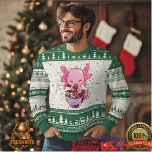Kawaii Axolotl Eating Ramen Ugly Christmas Sweater Japanese Noodles Lover Anime Otaku Manga