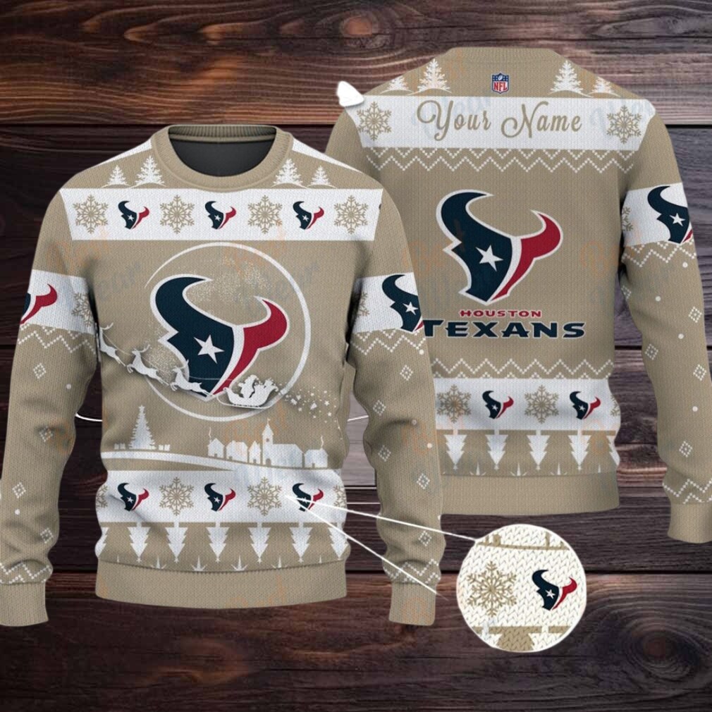 Khaki Houston Texans NFL Ugly Christmas Sweater Name Customized Khaki Houston Texans NFL Ugly Christmas Sweater Name Customized