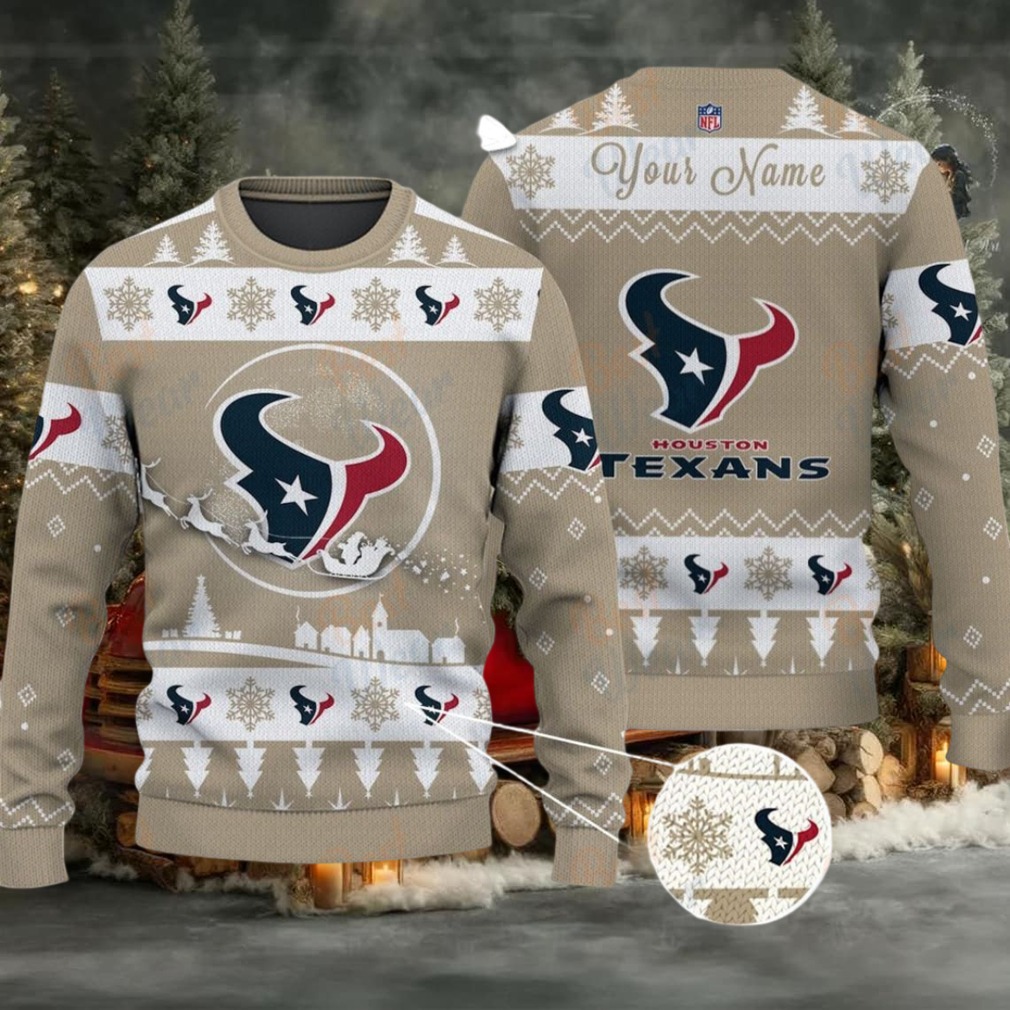 Khaki Houston Texans NFL Ugly Christmas Sweater Name Customized Khaki Houston Texans NFL Ugly Christmas Sweater Name Customized