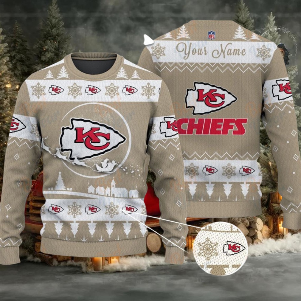 Khaki Kansas City Chiefs NFL Ugly Christmas Sweater Name Customized Khaki Kansas City Chiefs NFL Ugly Christmas Sweater Name Customized