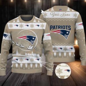 Khaki New England Patriots NFL Ugly Christmas Sweater Name Customized