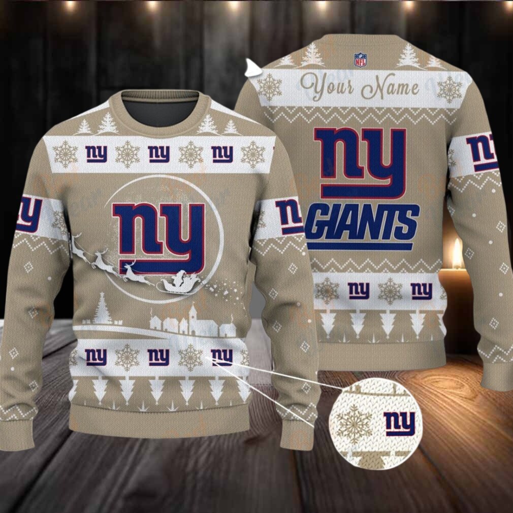 Khaki New York Giants NFL Ugly Christmas Sweater Name Customized Khaki New York Giants NFL Ugly Christmas Sweater Name Customized