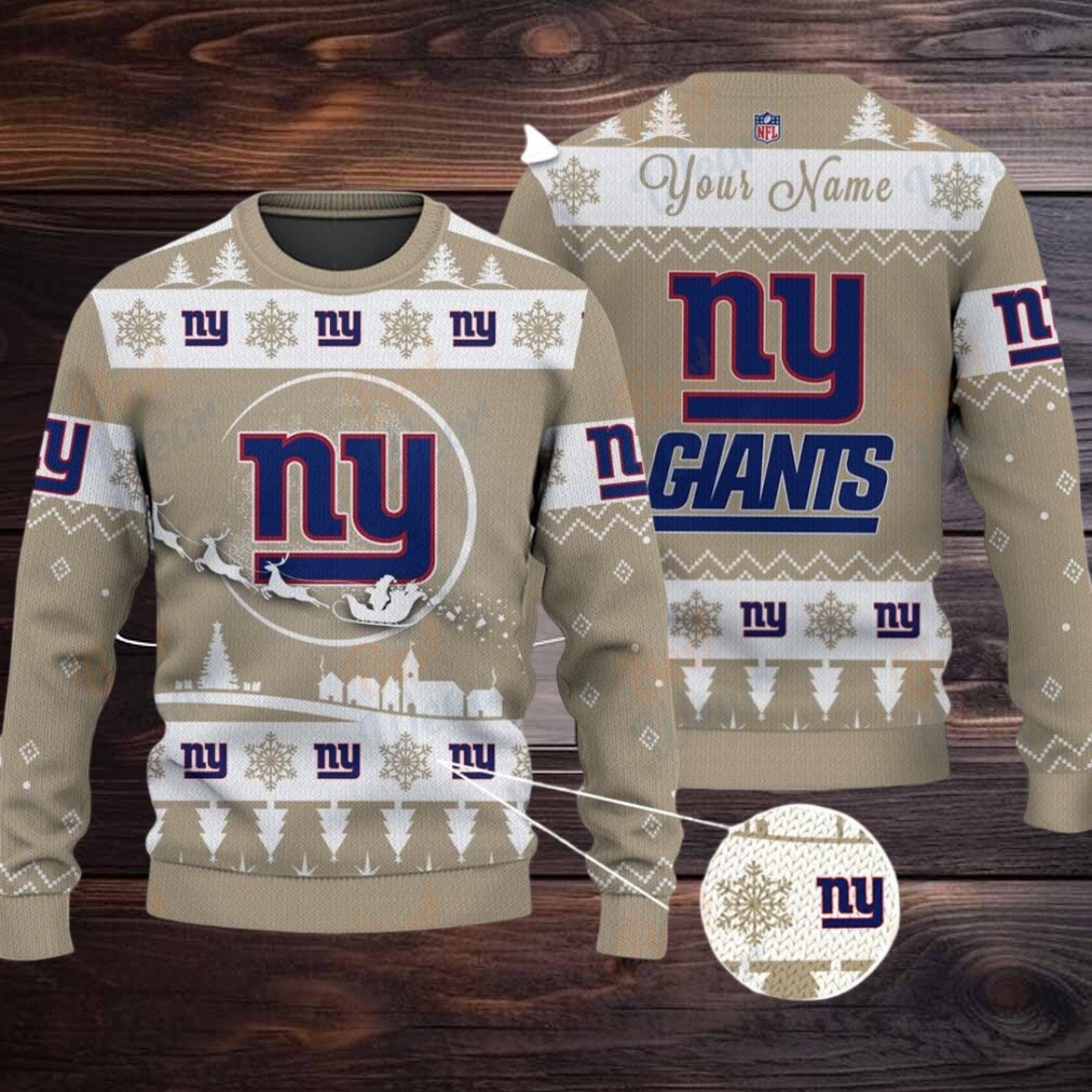 Khaki New York Giants NFL Ugly Christmas Sweater Name Customized Khaki New York Giants NFL Ugly Christmas Sweater Name Customized