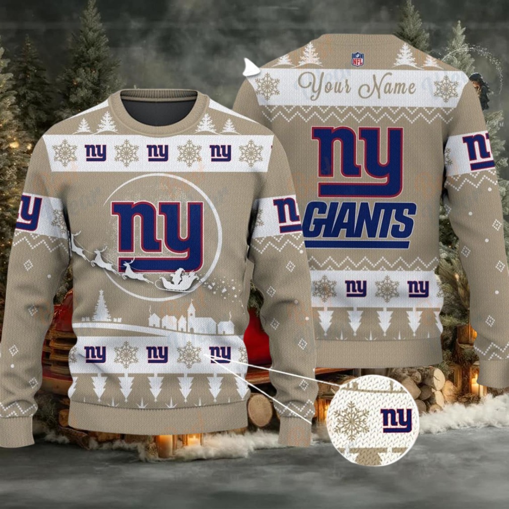 Khaki New York Giants NFL Ugly Christmas Sweater Name Customized Khaki New York Giants NFL Ugly Christmas Sweater Name Customized