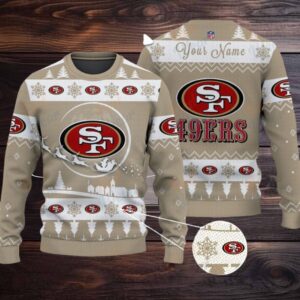 Khaki San Francisco 49ers NFL Ugly Christmas Sweater Name Customized (1)