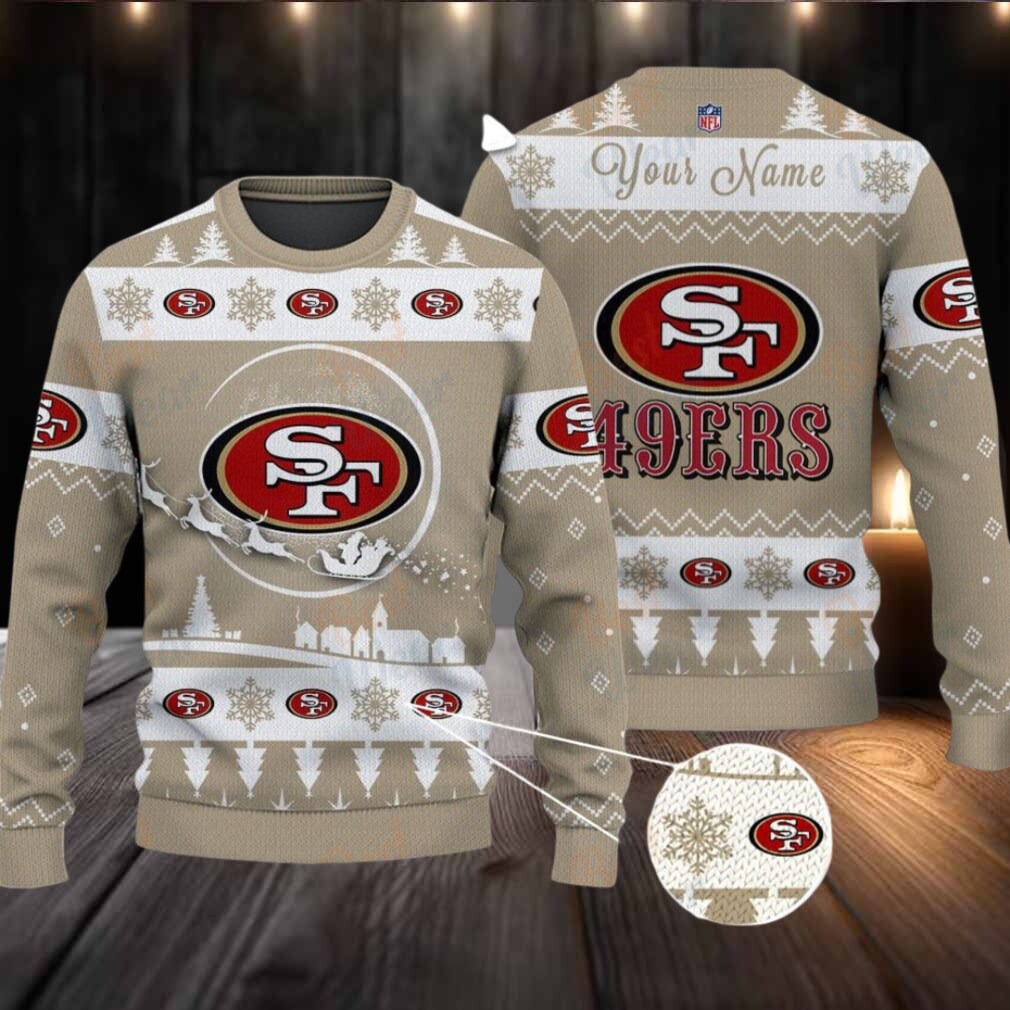 Khaki San Francisco 49ers NFL Ugly Christmas Sweater Name Customized Khaki San Francisco 49ers NFL Ugly Christmas Sweater Name Customized