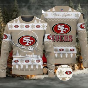 Khaki San Francisco 49ers NFL Ugly Christmas Sweater Name Customized