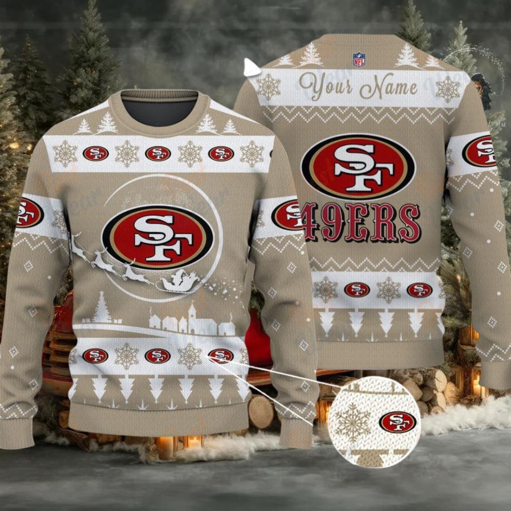 Khaki San Francisco 49ers NFL Ugly Christmas Sweater Name Customized Khaki San Francisco 49ers NFL Ugly Christmas Sweater Name Customized